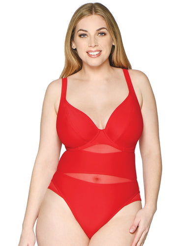 Curvy Kate Sheer Class Plunge Swimsuit Red