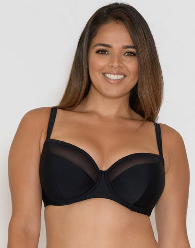 Curvy Kate Sheer Class Padded Balcony Bikini Top Black